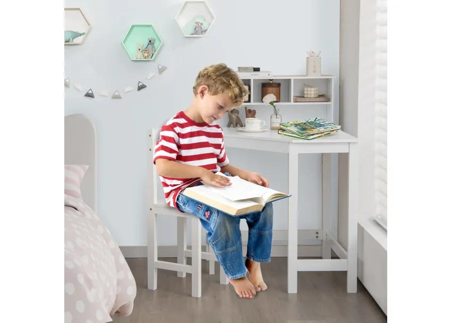 Kids Wooden Corner Desk and Chair Set with Hutch and Storage