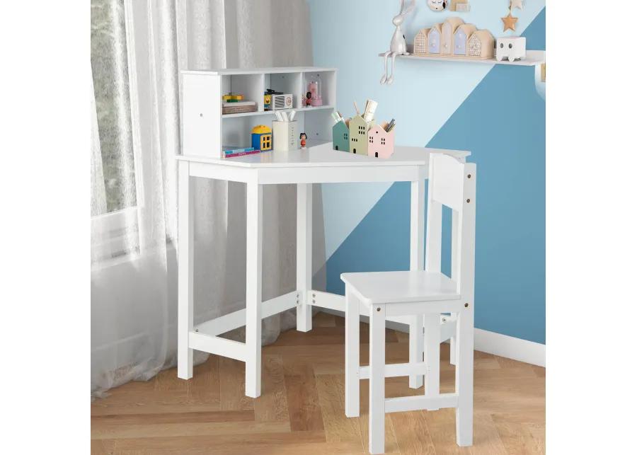 Kids Wooden Corner Desk and Chair Set with Hutch and Storage