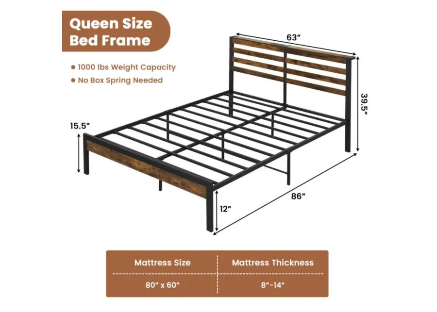 Hivvago Bed Frame with Charging Station and Storage Headboard