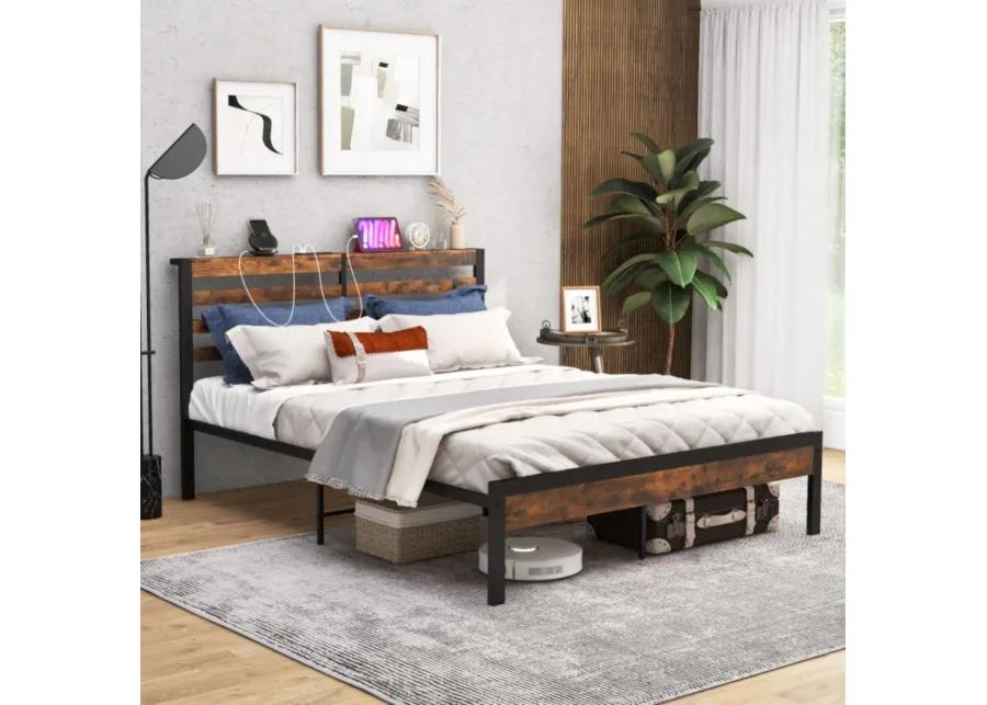 Hivvago Bed Frame with Charging Station and Storage Headboard