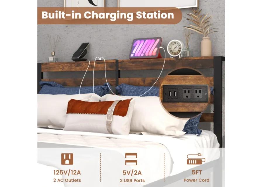 Hivvago Bed Frame with Charging Station and Storage Headboard