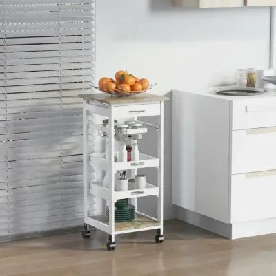 White Culinary Aid: Mobile Kitchen Trolley with Drawer and Shelves