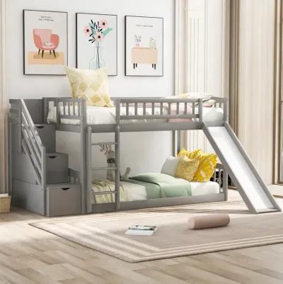 Stairway Twin Over Twin Bunk Bed With Two Drawers And Slide