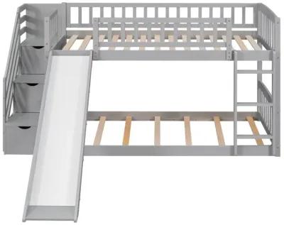 Stairway Twin Over Twin Bunk Bed With Two Drawers And Slide