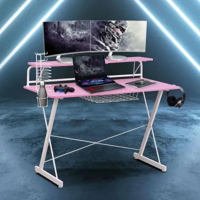 Techni Sport TS-200 Carbon Computer Gaming Desk with Shelving, Black