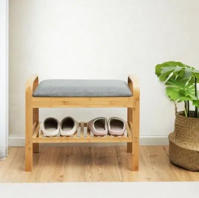 Shoe Rack Bench Bamboo with Storage Shelf-Natural