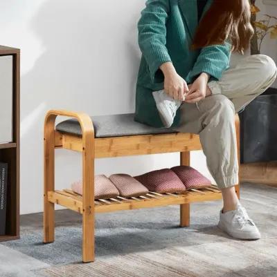 Shoe Rack Bench Bamboo with Storage Shelf-Natural