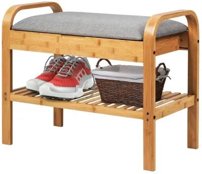 Shoe Rack Bench Bamboo with Storage Shelf-Natural