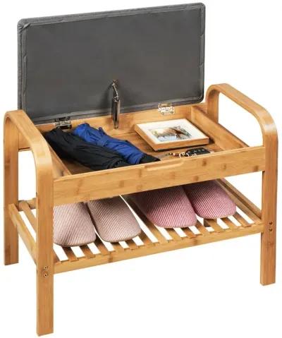 Shoe Rack Bench Bamboo with Storage Shelf-Natural