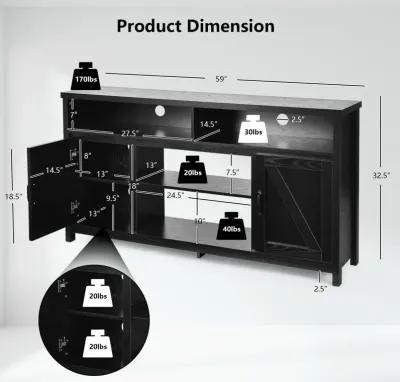 59 Inch TV Stand Media Center Console Cabinet with Barn Door for TV's 65 Inch