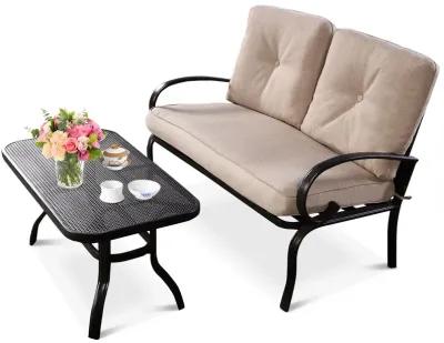 2 Pieces Patio Outdoor Cushioned Coffee Table Seat