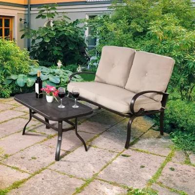 2 Pieces Patio Outdoor Cushioned Coffee Table Seat