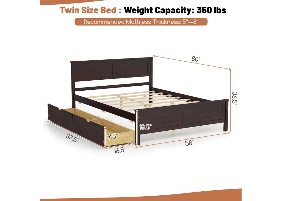 Full Size Bed Frame with Storage Drawers and Solid Wood Headboard