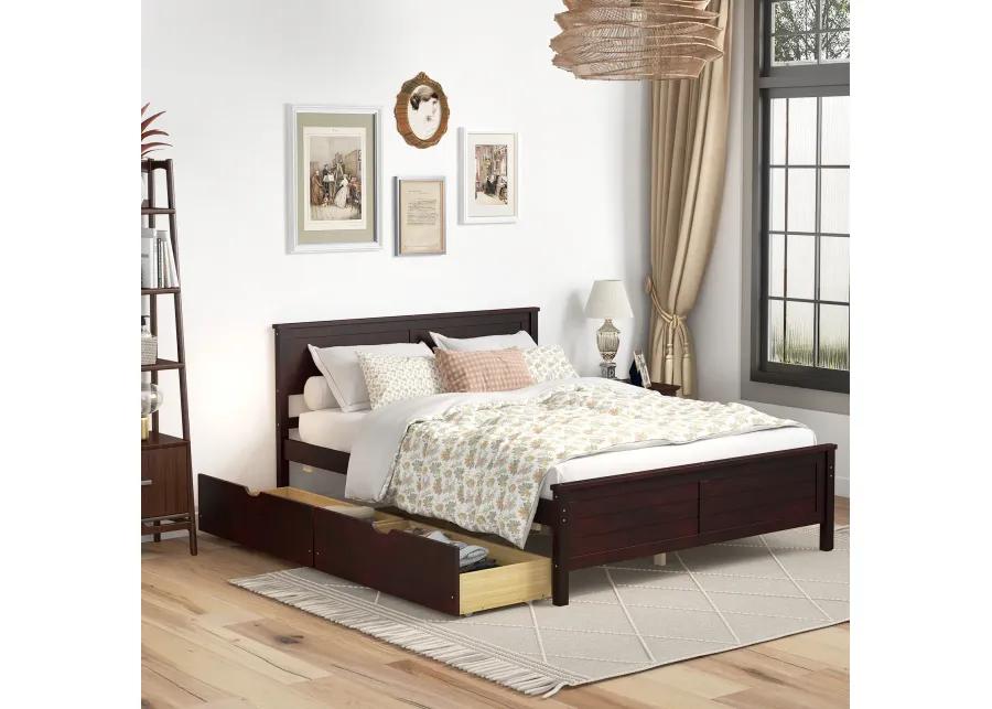 Full Size Bed Frame with Storage Drawers and Solid Wood Headboard