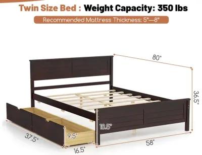 Full Size Bed Frame with Storage Drawers and Solid Wood Headboard