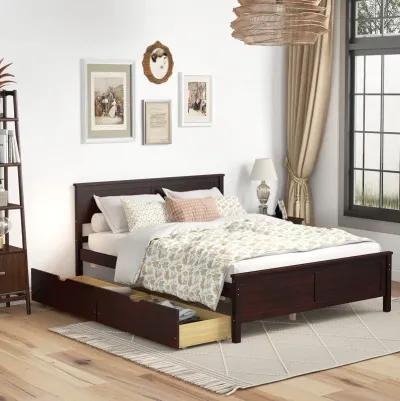 Full Size Bed Frame with Storage Drawers and Solid Wood Headboard