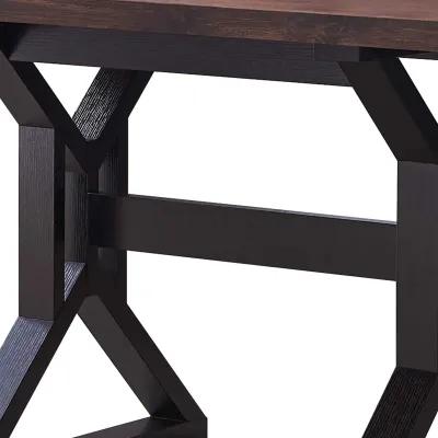 Two Toned Rectangular Wooden Dining Table with X Shaped Trestle Base, Black and Brown-Benzara