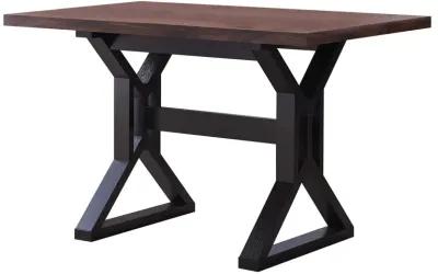 Two Toned Rectangular Wooden Dining Table with X Shaped Trestle Base, Black and Brown-Benzara