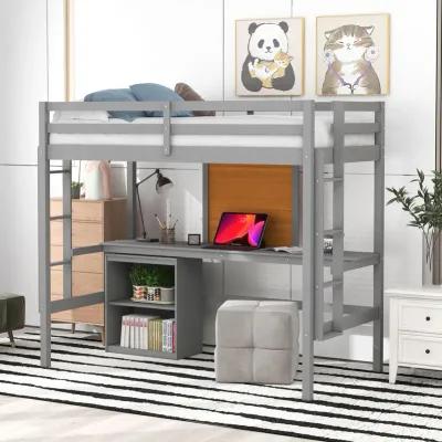 Merax Modern  Wooden Loft Bed with Desk