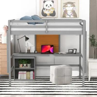 Merax Modern  Wooden Loft Bed with Desk