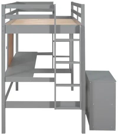 Merax Modern  Wooden Loft Bed with Desk