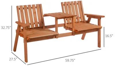 Orange Patio Love Seat: Wooden Bench with Center Table & Umbrella Hole