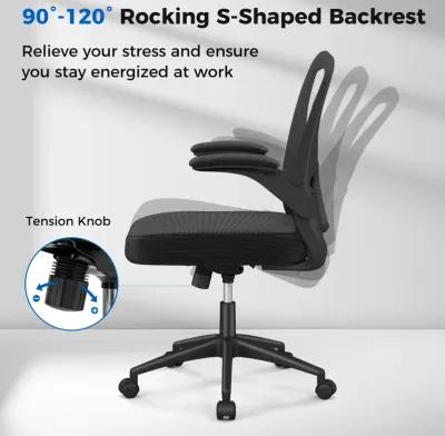 Adjustable Swivel Mesh Task Office Chair with Flip-Up Armrests-Black