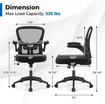 Adjustable Swivel Mesh Task Office Chair with Flip-Up Armrests-Black