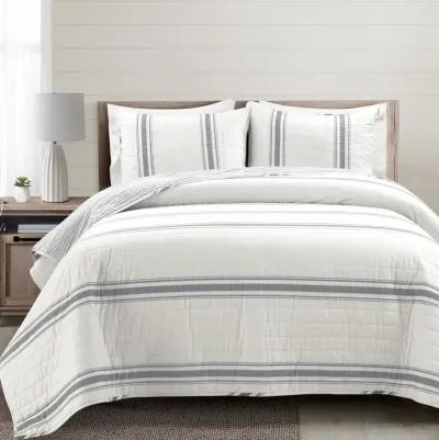 Farmhouse Stripe Reversible Cotton Quilt 3Pc Set