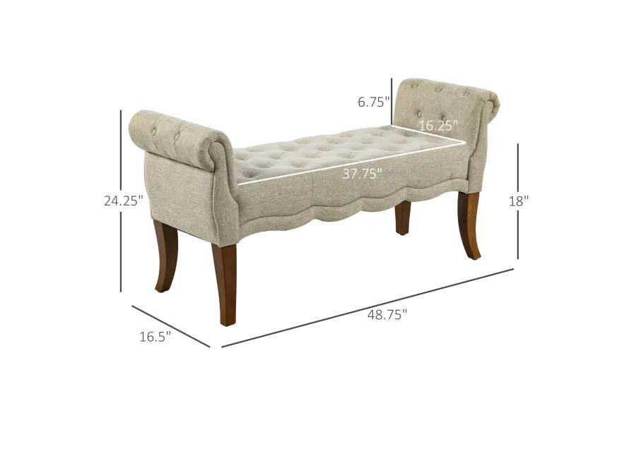 Beige Entryway Bench: Traditional Button-Tufted Shoe Storage