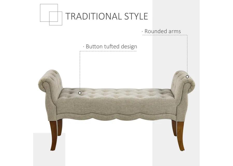 Beige Entryway Bench: Traditional Button-Tufted Shoe Storage