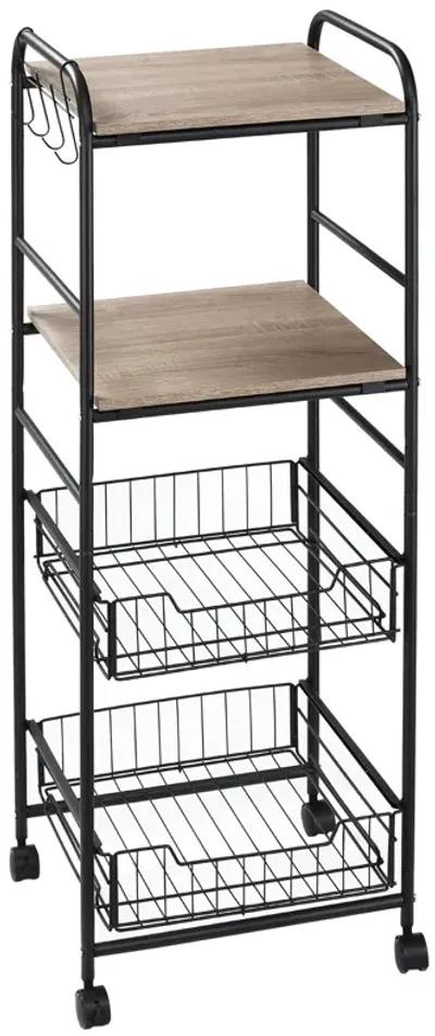 Oak Kitchen Organizer: 16" 4-Tier Utility Trolley with Drawers