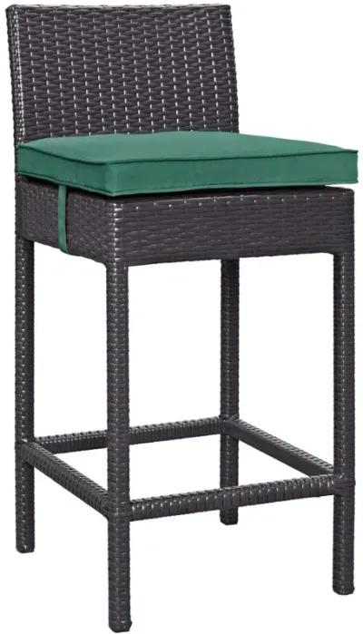 Modway Convene Wicker Rattan Outdoor Patio Bar Stool with Cushion in Espresso Green