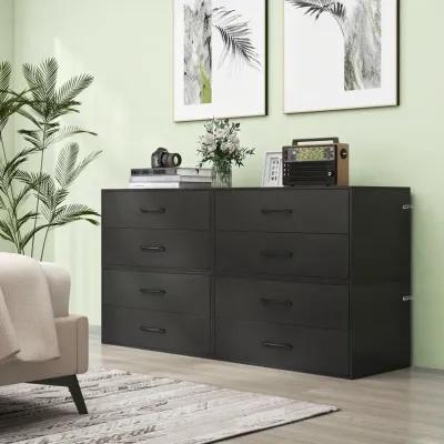 2-Drawer Stackable Horizontal Storage Cabinet Dresser Chest with Handles for Bedroom or Living Room