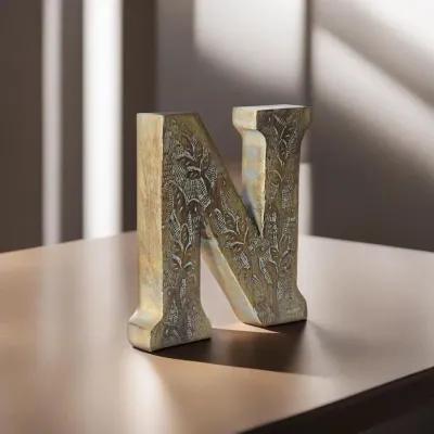 Vintage Gray Handmade Eco-Friendly "N" Alphabet Letter Block For Wall Mount & Table Top D�cor