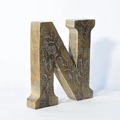 Vintage Gray Handmade Eco-Friendly "N" Alphabet Letter Block For Wall Mount & Table Top D�cor