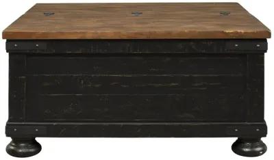 Square Wooden Lift Top Cocktail Table with Trunk Storage, Brown and Black