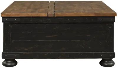 Square Wooden Lift Top Cocktail Table with Trunk Storage, Brown and Black