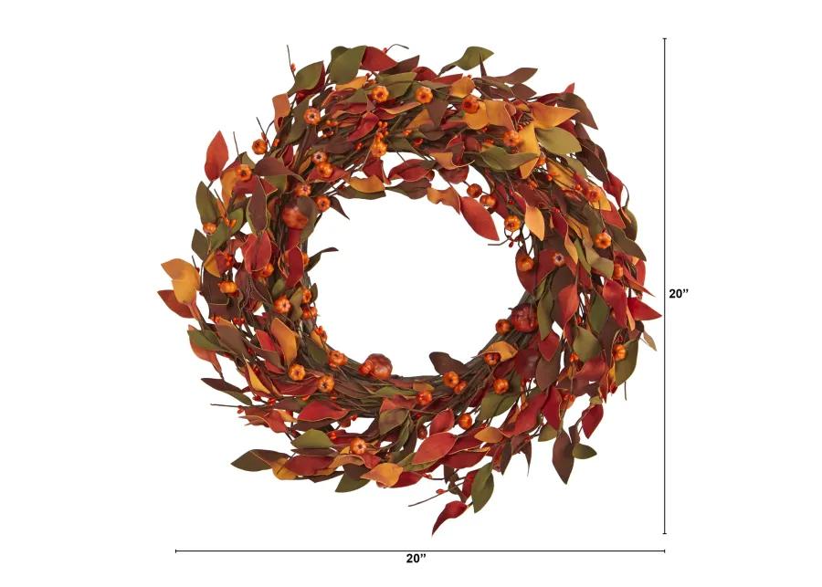 HomPlanti 20" Harvest Leaf and Mini Pumpkin Artificial Wreath