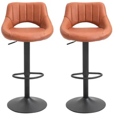 HOMCOM Bar Stools Set of 2, Swivel Bar Height Barstools Chairs with Adjustable Height, Round Heavy Metal Base, and Footrest, Brown