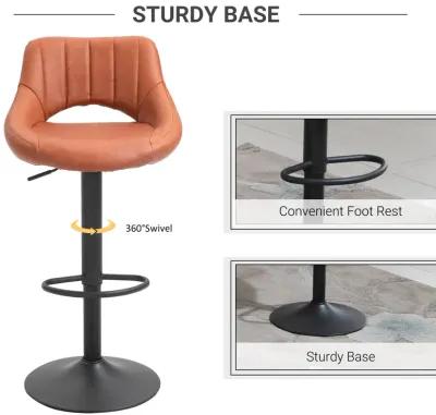 HOMCOM Bar Stools Set of 2, Swivel Bar Height Barstools Chairs with Adjustable Height, Round Heavy Metal Base, and Footrest, Brown