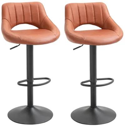 HOMCOM Bar Stools Set of 2, Swivel Bar Height Barstools Chairs with Adjustable Height, Round Heavy Metal Base, and Footrest, Brown