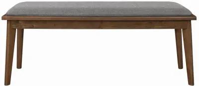 Fabric Upholstered Wooden Bench with Chamfered Legs, Gray and Brown-Benzara