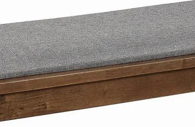 Fabric Upholstered Wooden Bench with Chamfered Legs, Gray and Brown-Benzara