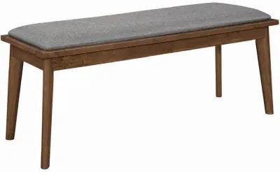 Fabric Upholstered Wooden Bench with Chamfered Legs, Gray and Brown-Benzara