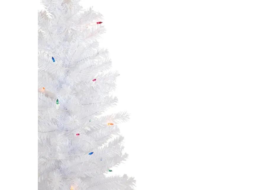 4' Pre-Lit Woodbury White Pine Slim Artificial Christmas Tree  Multi Lights