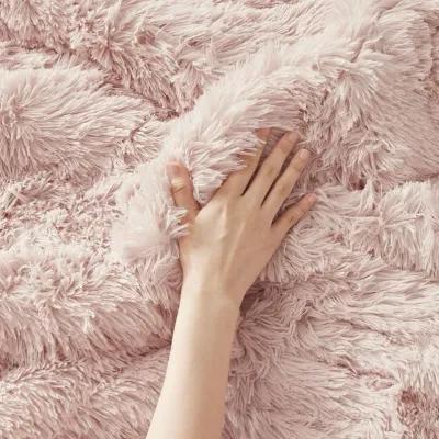 Belen Kox Plush Bliss Long Fur Comforter Set Blush, Belen Kox