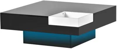 Modern Minimalist Design Square Coffee Table with Detachable Tray and Plug-in 16-color LED Strip Lights Remote Control