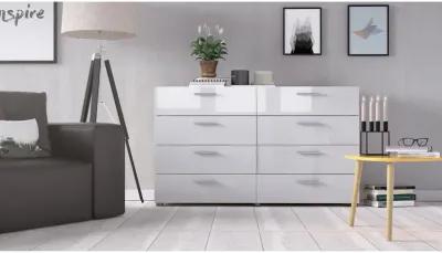 Tvilum Austin 8 Drawer Double Dresser, Oak Structure/White High Gloss