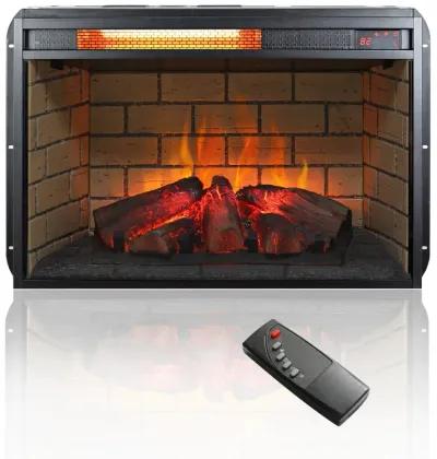 MONDAWE 26 Inch Infrared Quartz Heater Fireplace Insert -Woodlog Version With Brick